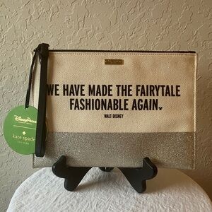Kate Spade x Disney Parks: Silver Glitter Canvas Clutch/Wristlet- Fairytale